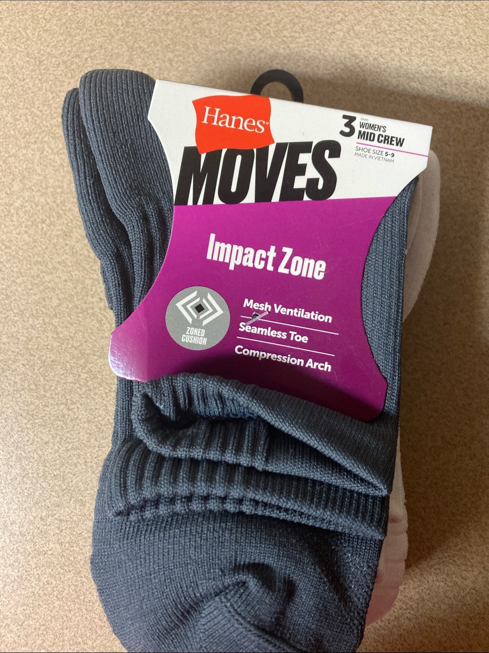 Hanes Moves Women's gray black and white mid Crew Socks - Impact Zone